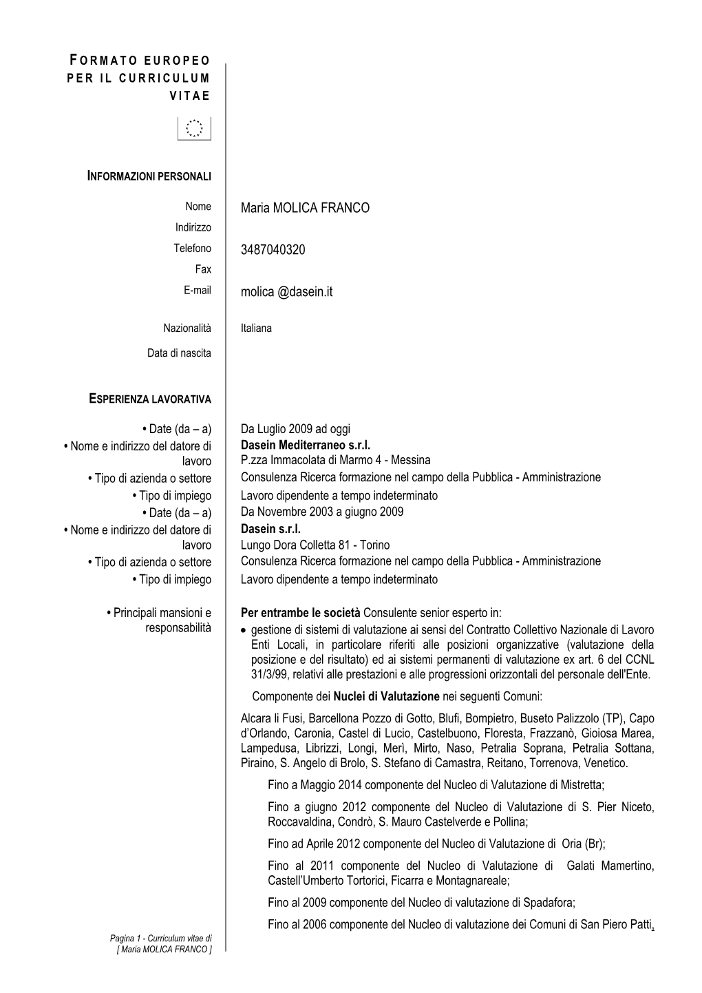 Formato Europeo Per Il Curriculum Vitae