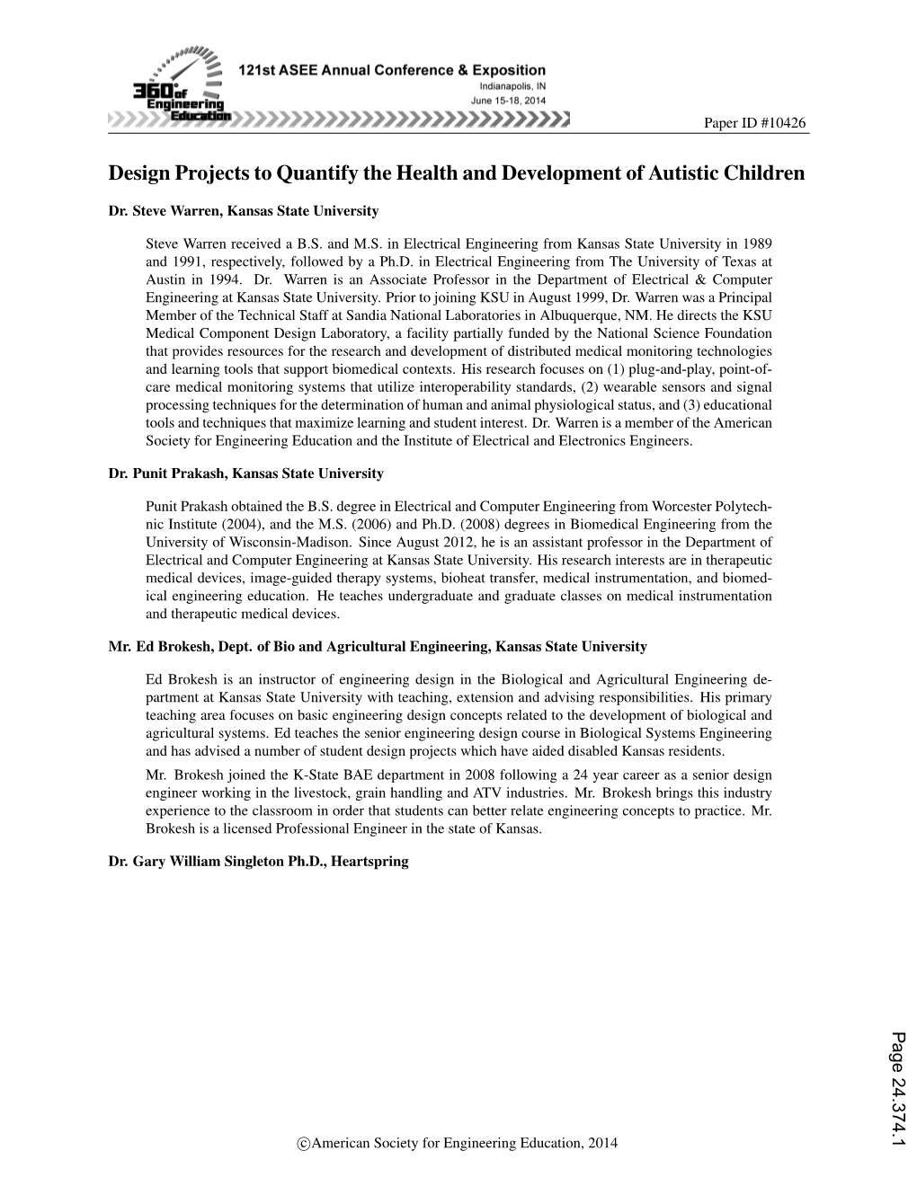 Design Projects to Quantify the Health and Development of Autistic Children