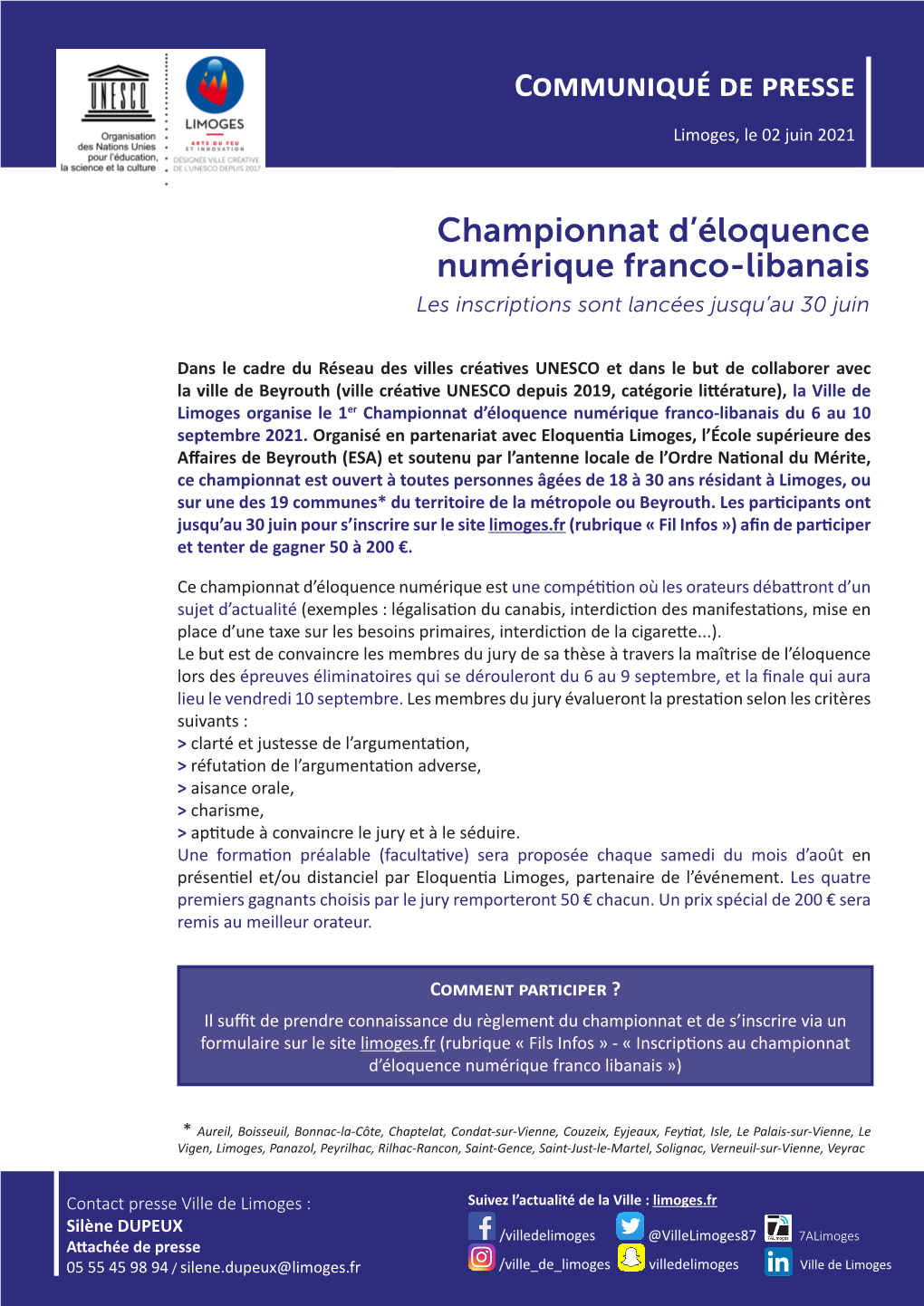 Championnat D'éloquence Numérique Franco-Libanais Communiqué De