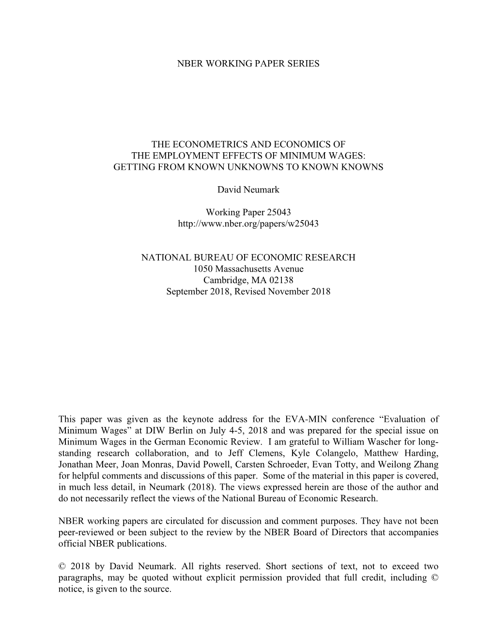 Nber Working Paper Series the Econometrics And