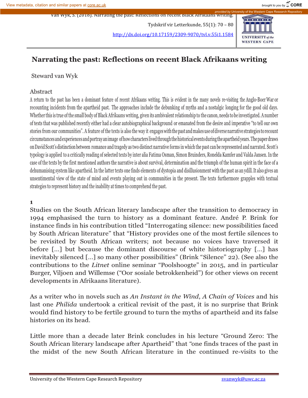 Reflections on Recent Black Afrikaans Writing