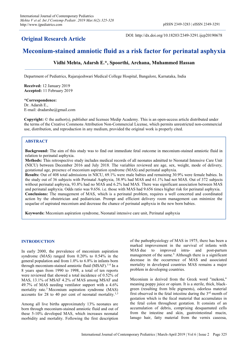 Meconium-Stained Amniotic Fluid As a Risk Factor for Perinatal Asphyxia