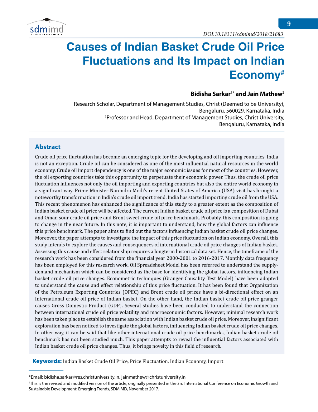 Causes of Indian Basket Crude Oil Price Fluctuations and Its Impact on Indian Economy