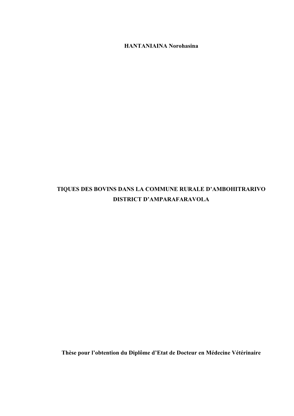 HANTANIAINA Norohasina TIQUES DES BOVINS DANS LA COMMUNE