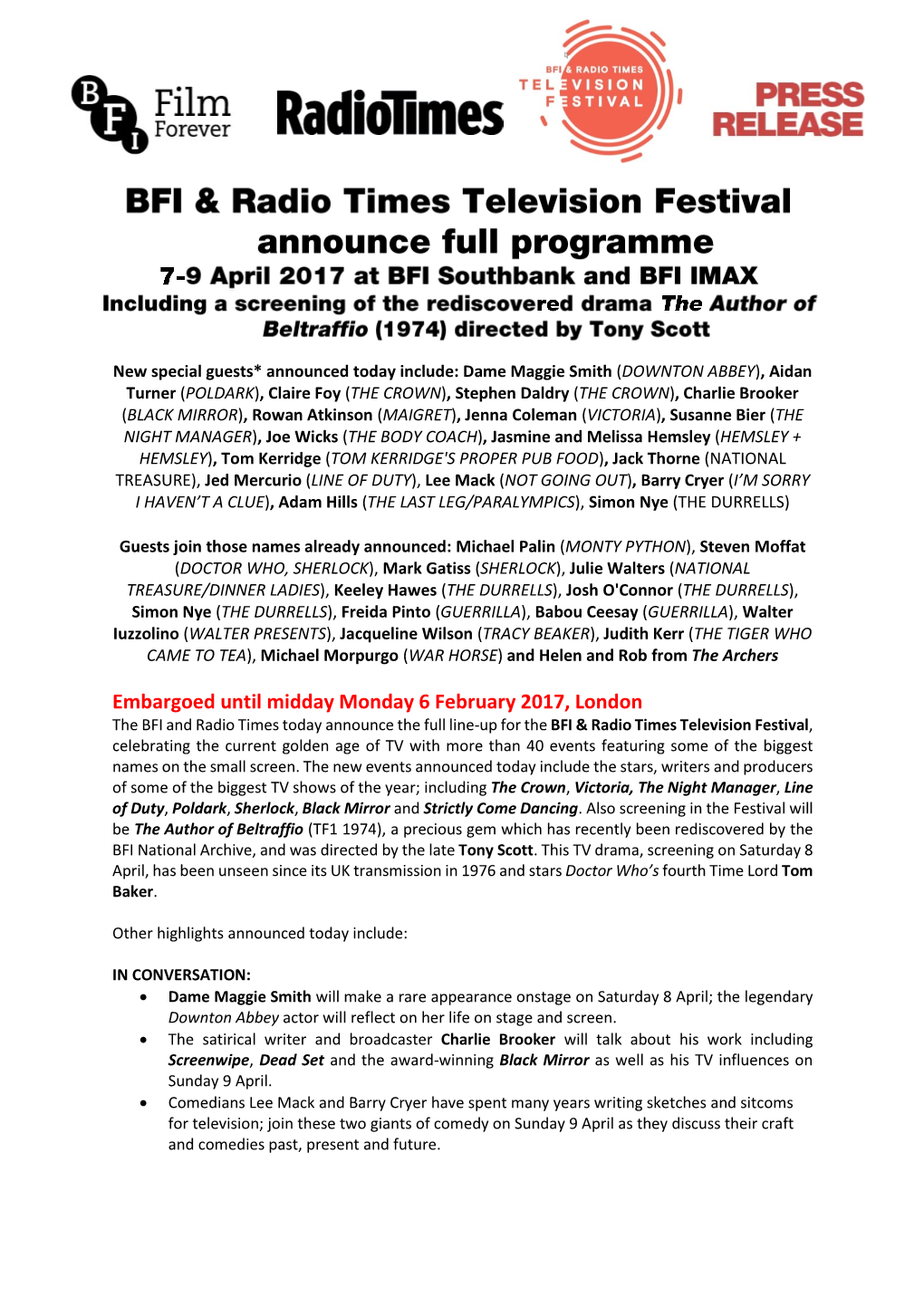 BFI & Radio Times Television Festival Announce Full Programme