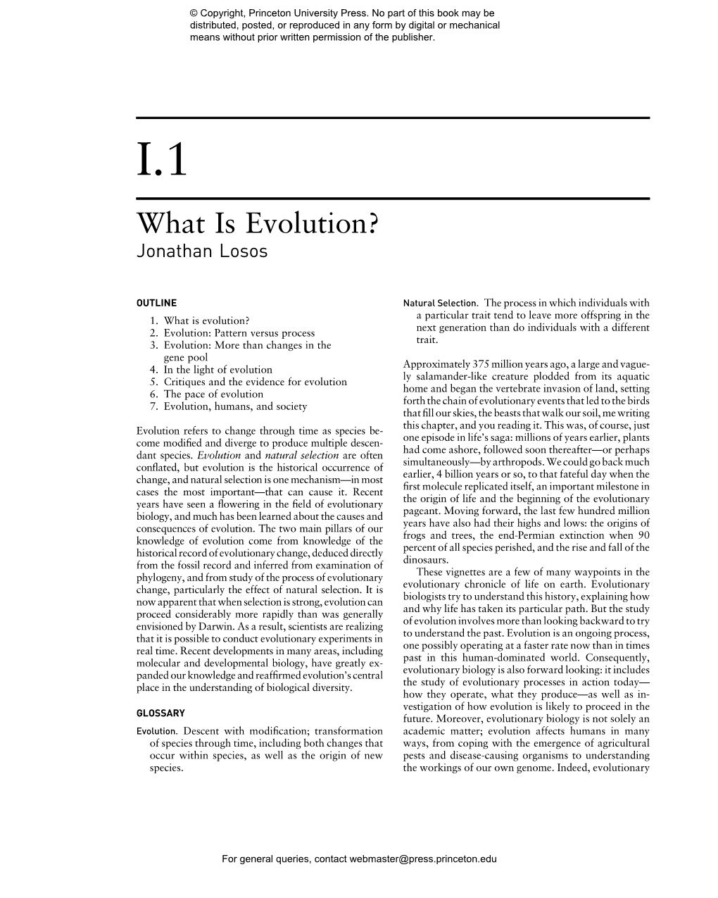 I.1 What Is Evolution? Jonathan Losos