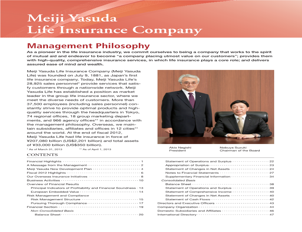 Meiji Yasuda Life Insurance Company As of March 31, 2013