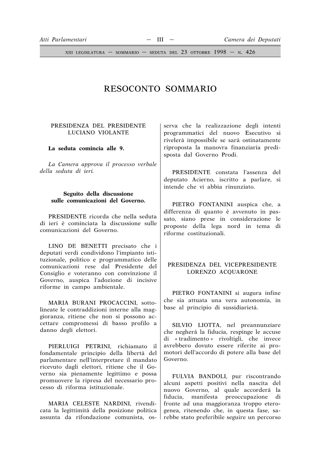 Resoconto Sommario