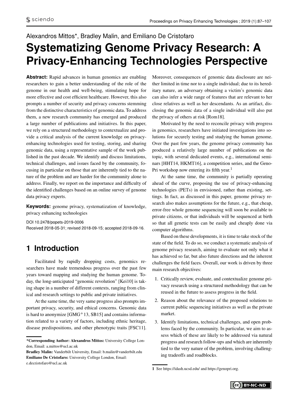 Systematizing Genome Privacy Research: a Privacy-Enhancing Technologies Perspective
