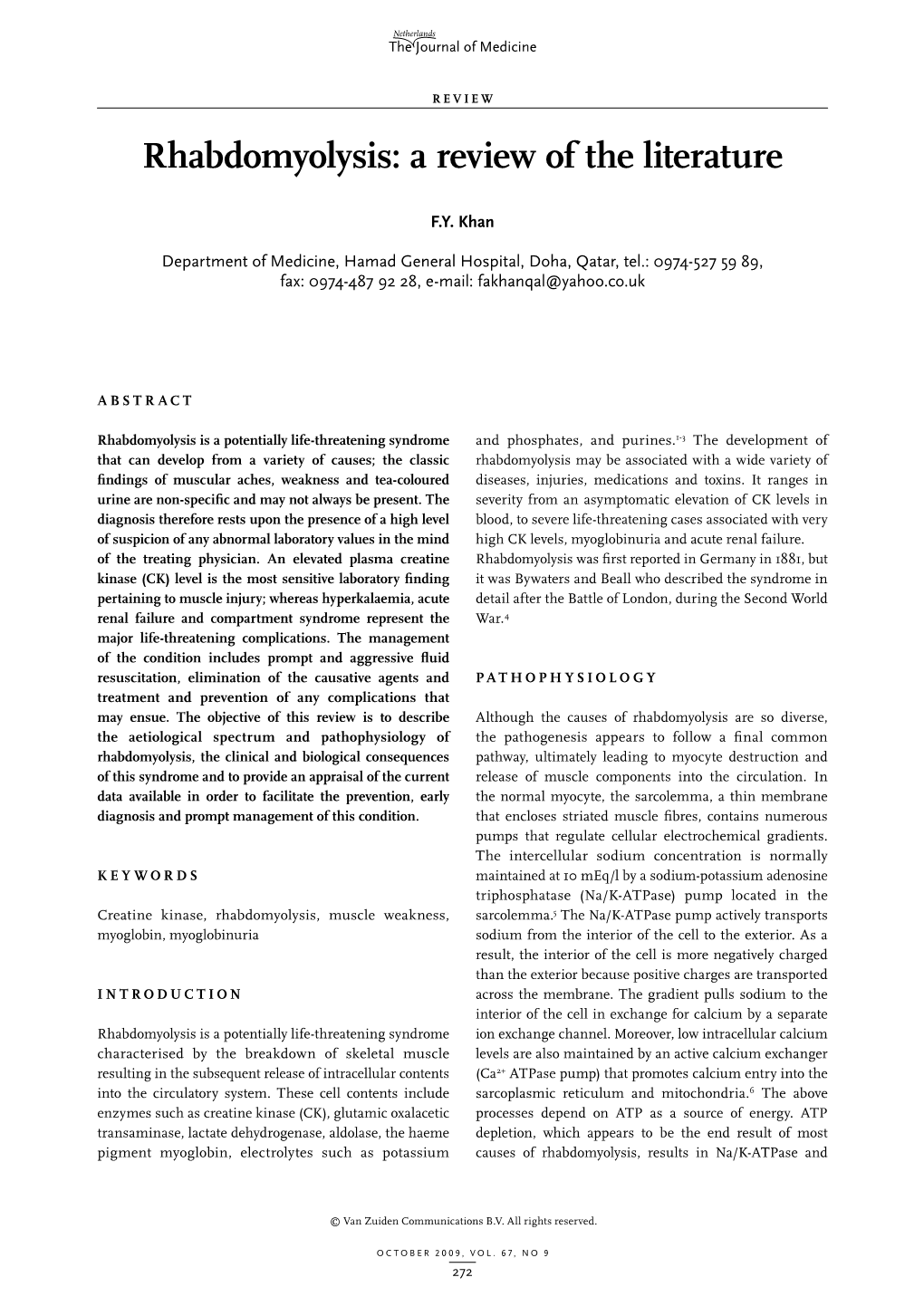 Rhabdomyolysis: a Review of the Literature