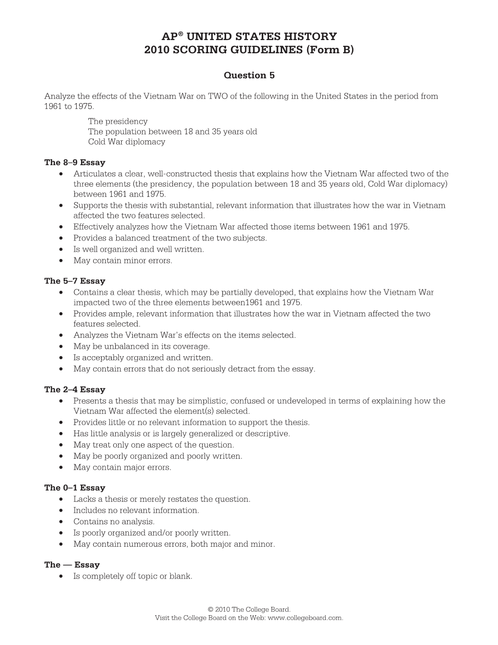 AP® UNITED STATES HISTORY 2010 SCORING GUIDELINES (Form B)