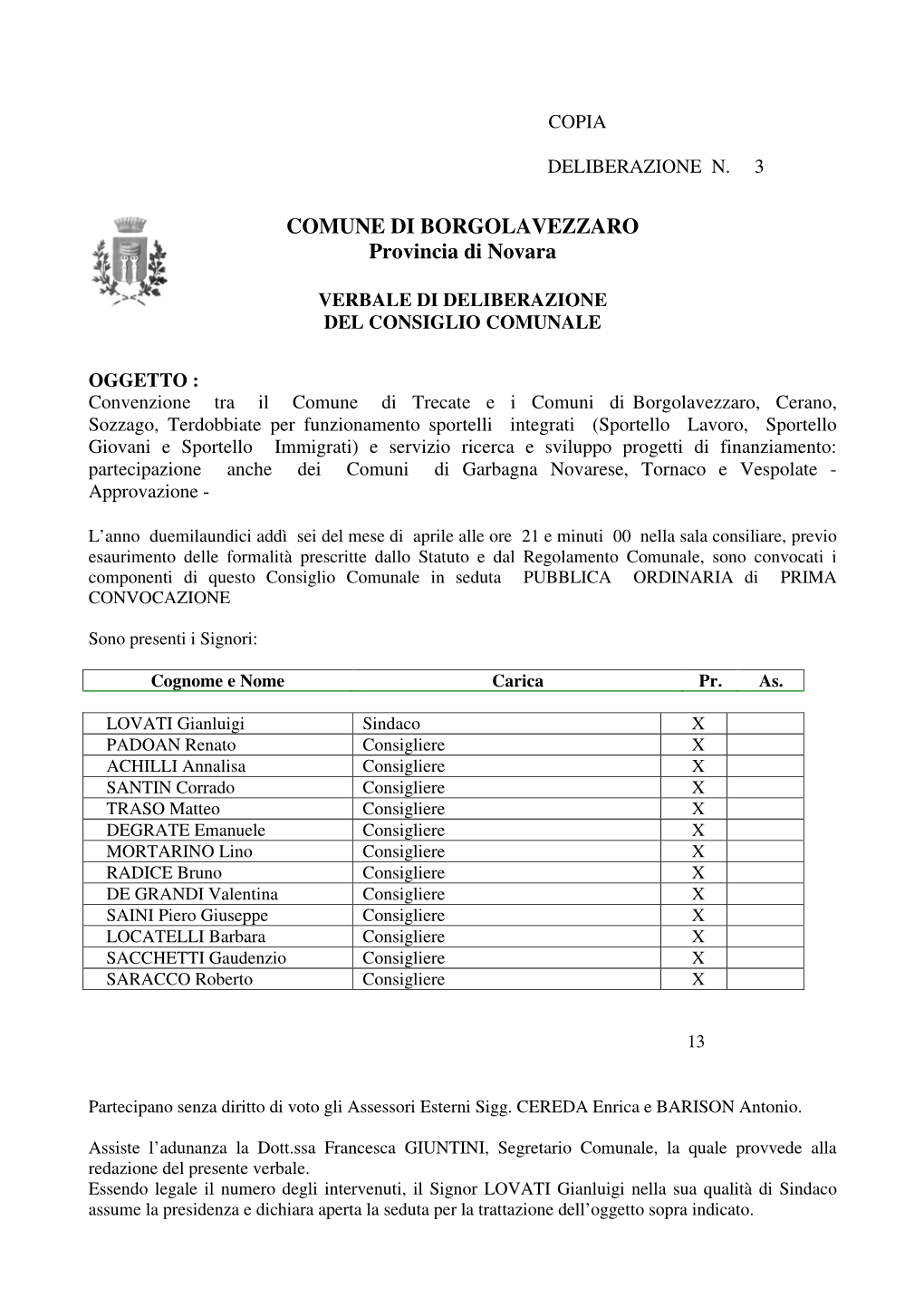 COMUNE DI BORGOLAVEZZARO Provincia Di Novara