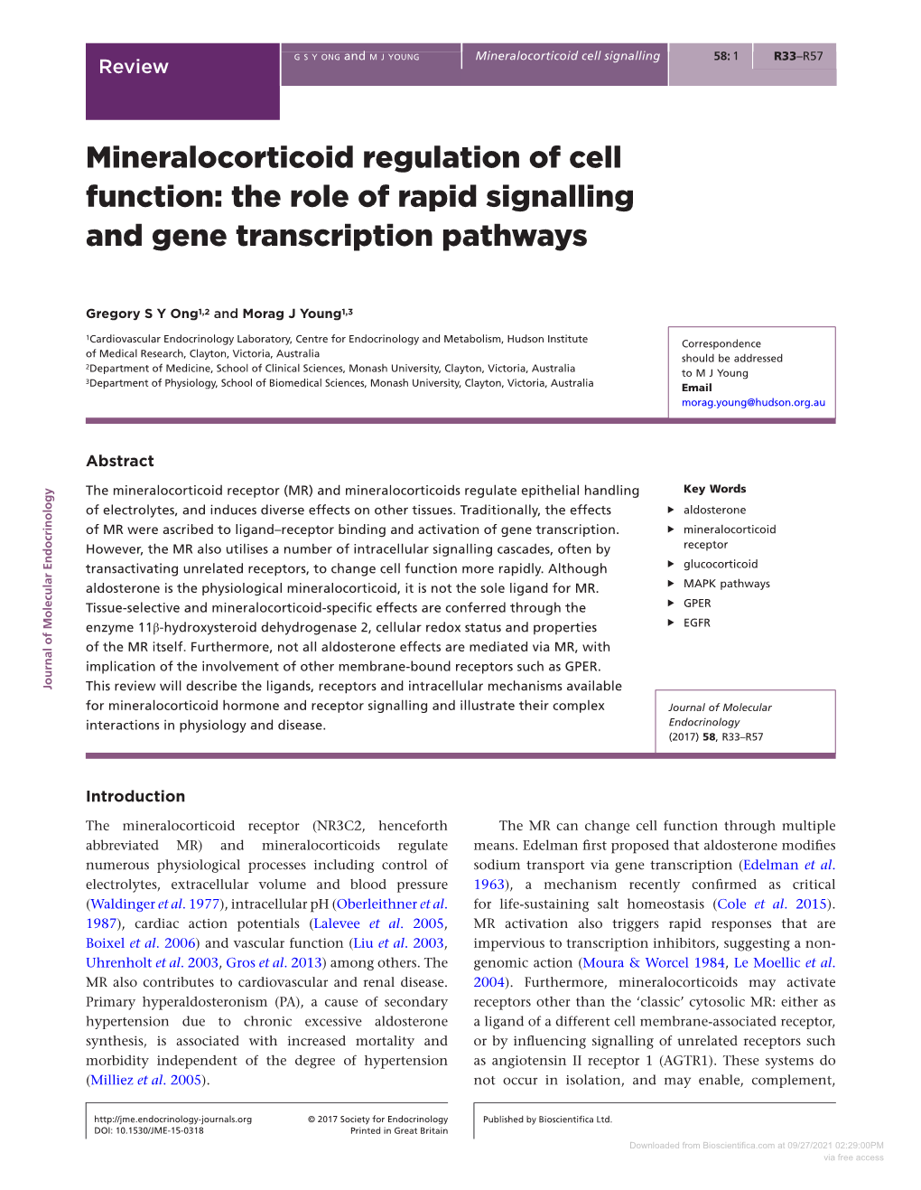 Mineralocorticoid Regulation of Cell Function: the Role of Rapid Signalling and Gene Transcription Pathways