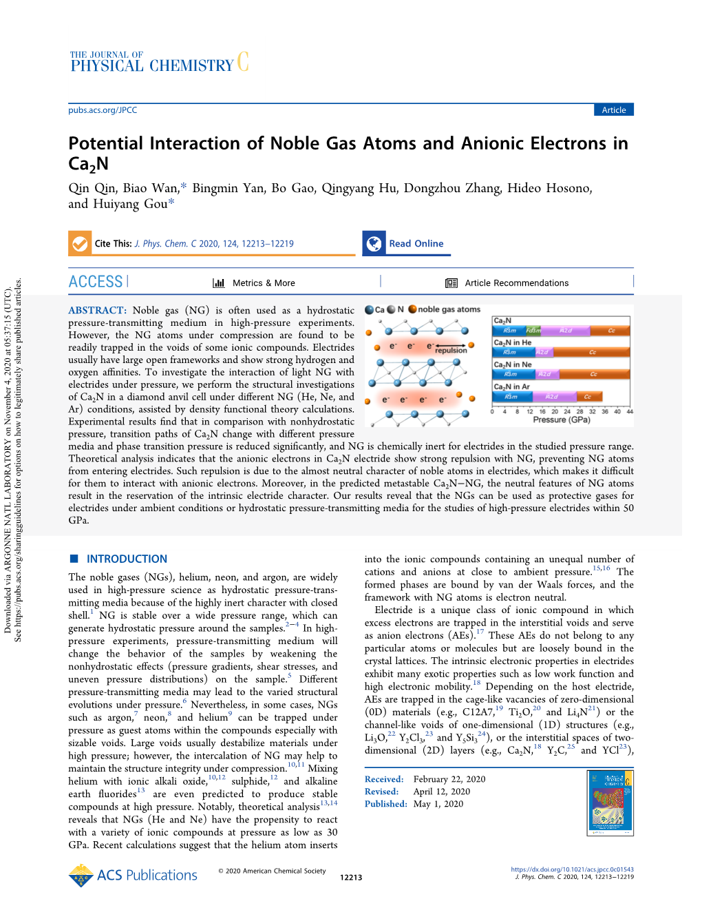 Potential Interaction of Noble Gas Atoms And