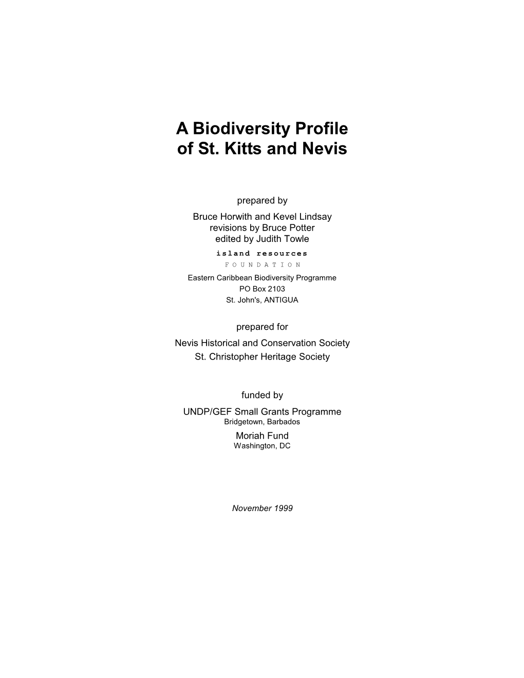 A Biodiversity Profile of St. Kitts and Nevis