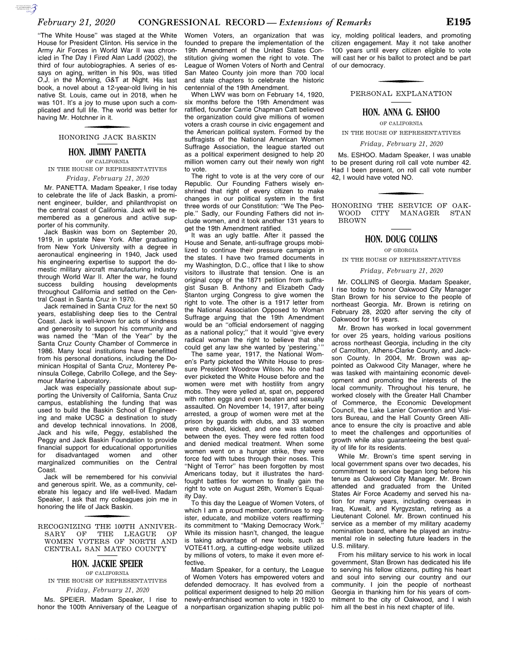 CONGRESSIONAL RECORD— Extensions of Remarks E195 HON