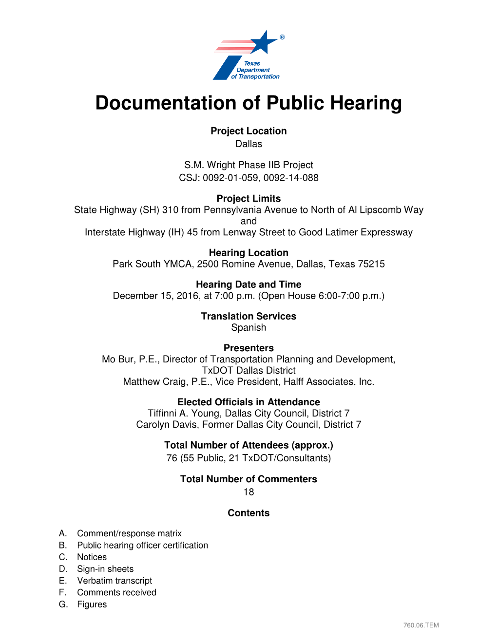 Public Hearing Summary