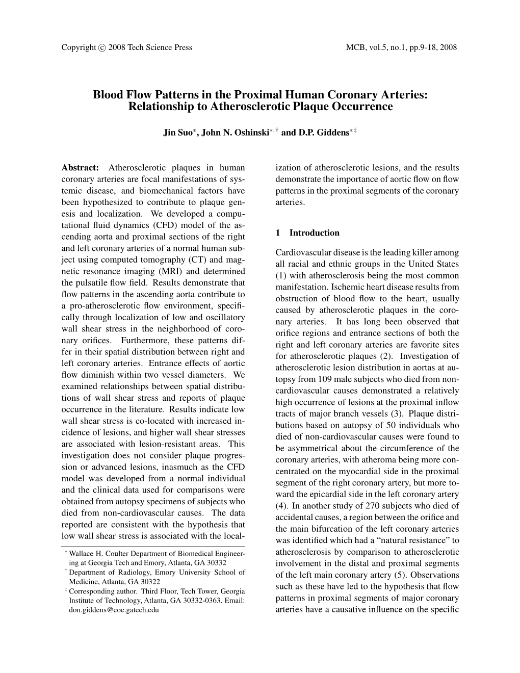 Blood Flow Patterns in the Proximal Human Coronary Arteries: Relationship to Atherosclerotic Plaque Occurrence