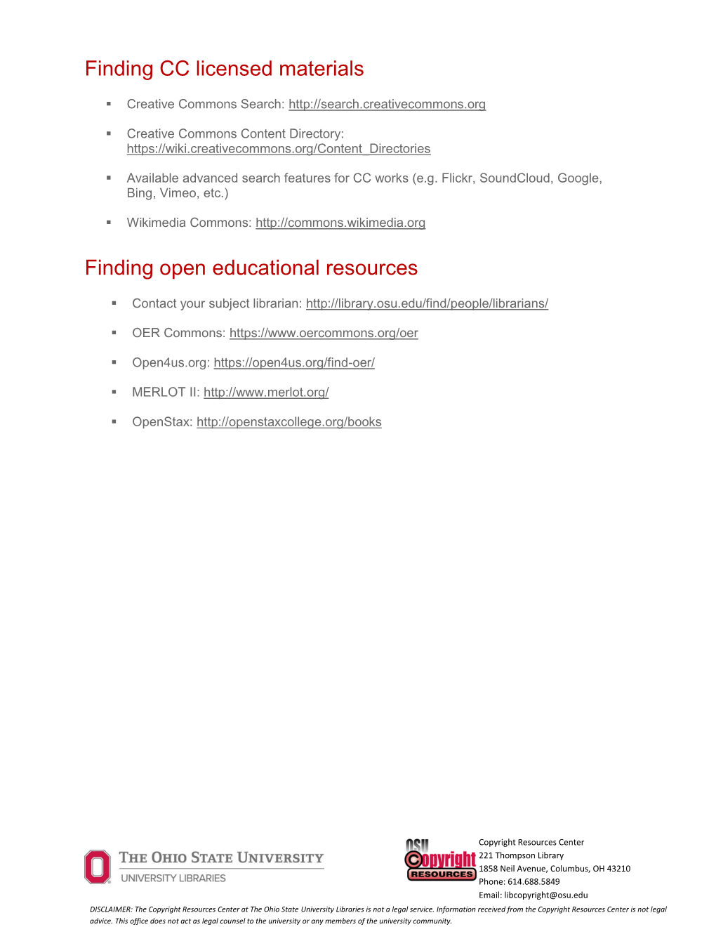 Finding CC Licensed Materials Finding Open Educational Resources