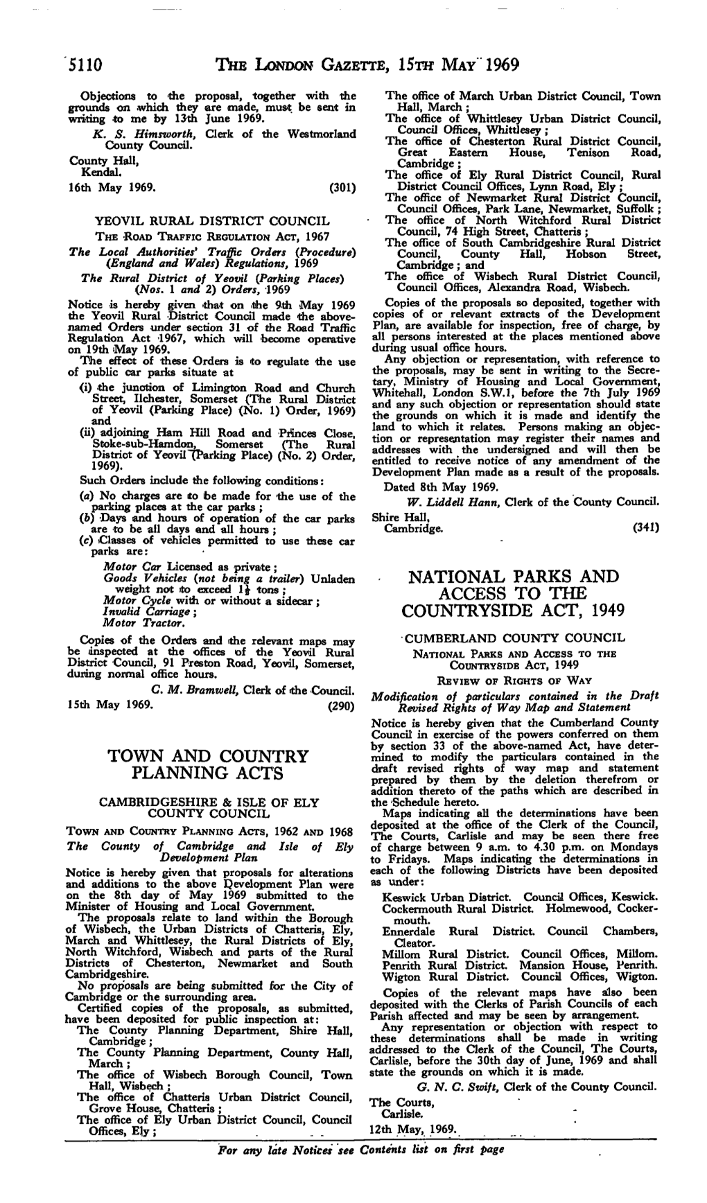 TOWN and COUNTRY PLANNING ACTS, 1962 and 1968 the Courts, Carlisle and May Be Seen There Free the County of Cambridge and Isle of Ely of Charge Between 9 A.M