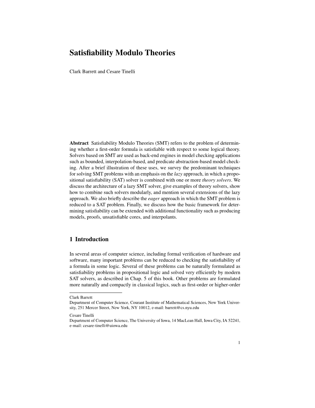 Satisfiability Modulo Theories