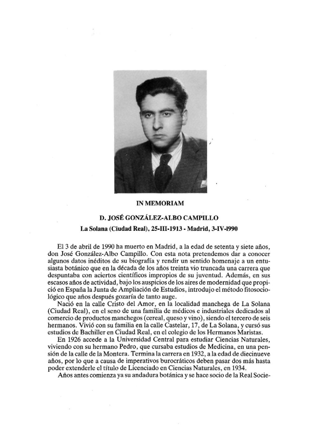 In Memoriam. D. José González-Albo Campillo. La Solana