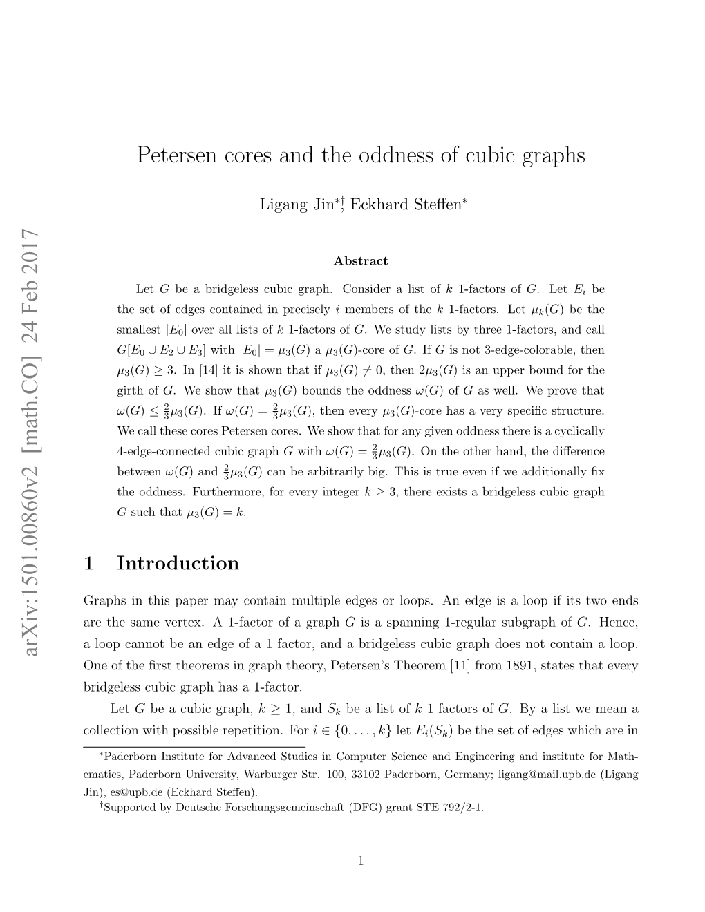 Petersen Cores and the Oddness of Cubic Graphs Arxiv:1501.00860V2
