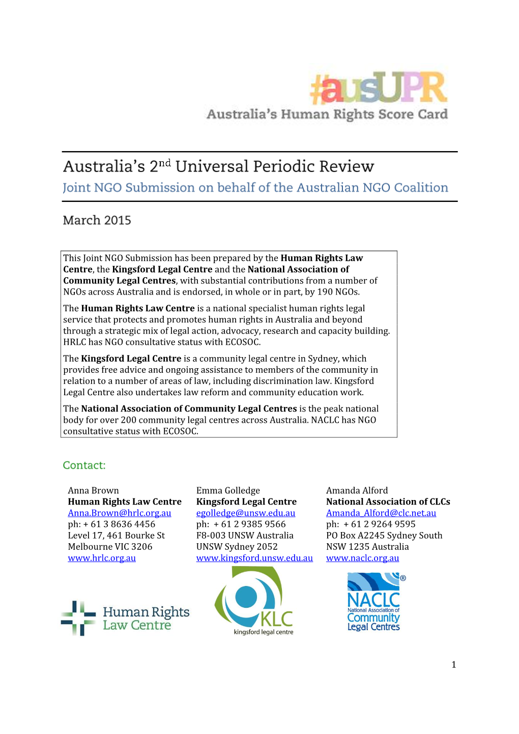 Joint NGO Submission on Aus UPR 2015