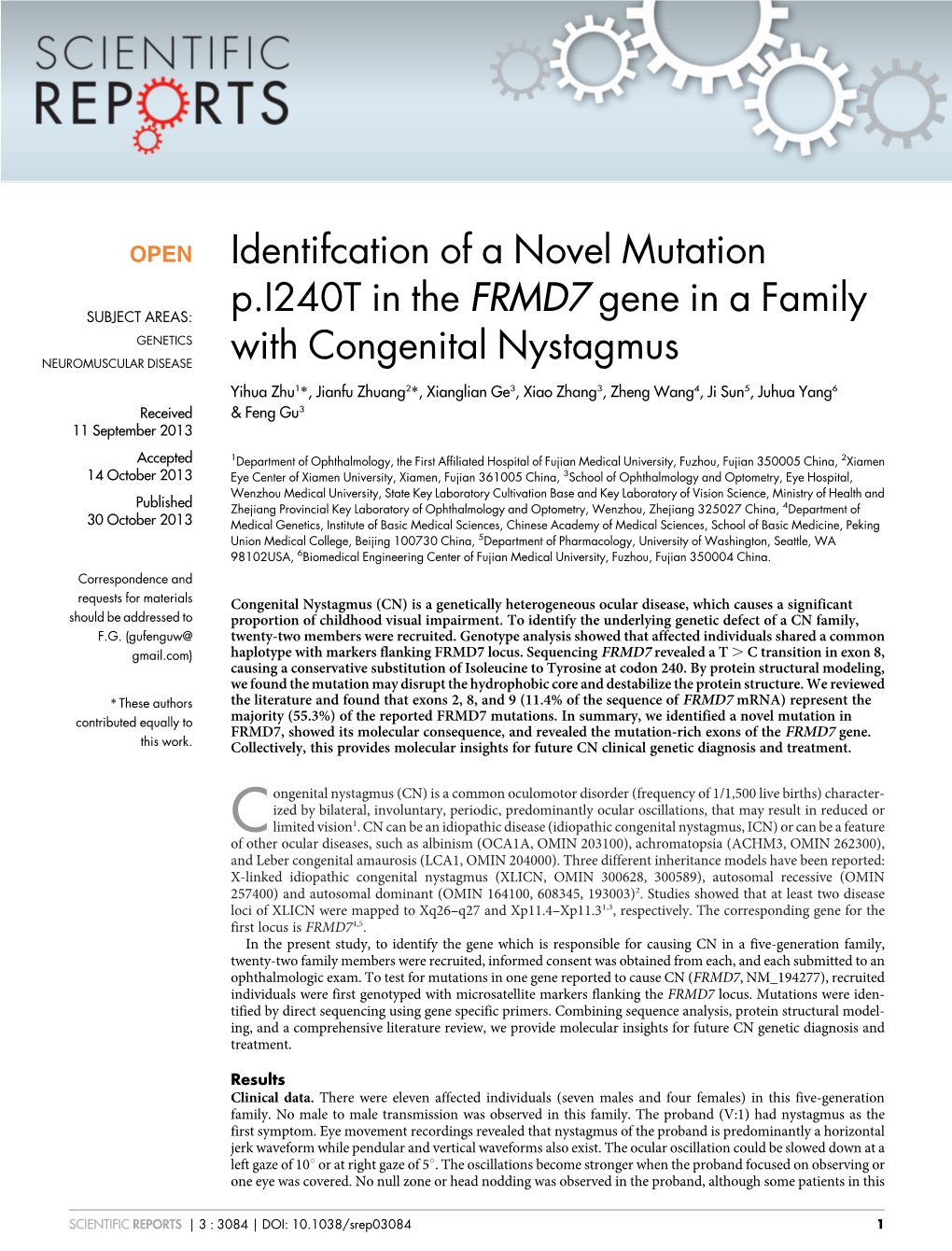 Identifcation of a Novel Mutation P.I240T in the FRMD7 Gene in A