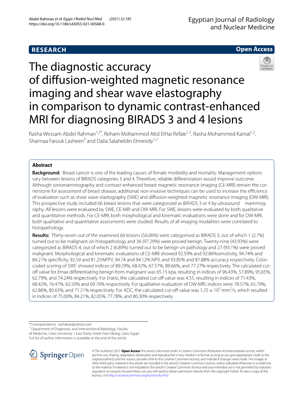 The Diagnostic Accuracy of Diffusion-Weighted Magnetic