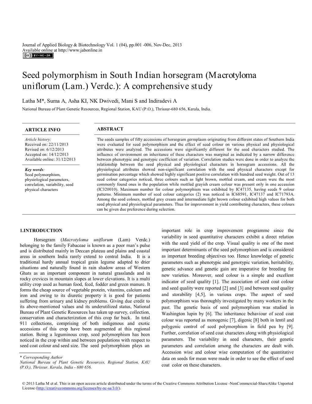 Seed Polymorphism in South Indian Horsegram (Macrotyloma Uniflorum (Lam.) Verdc.): a Comprehensive Study