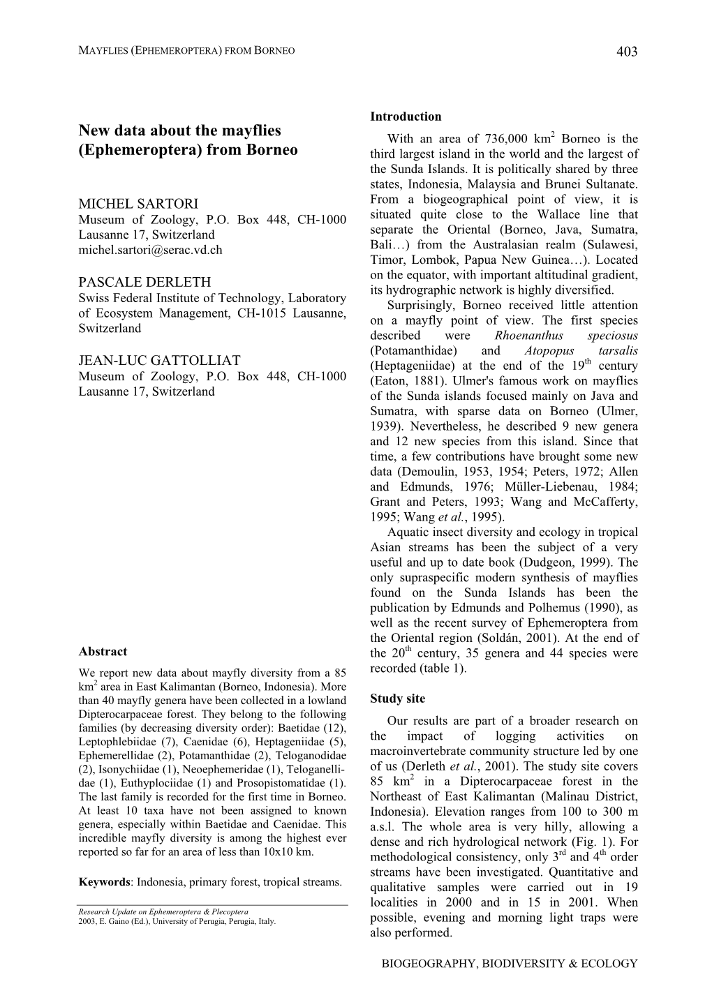 New Data About the Mayflies (Ephemeroptera) from Borneo