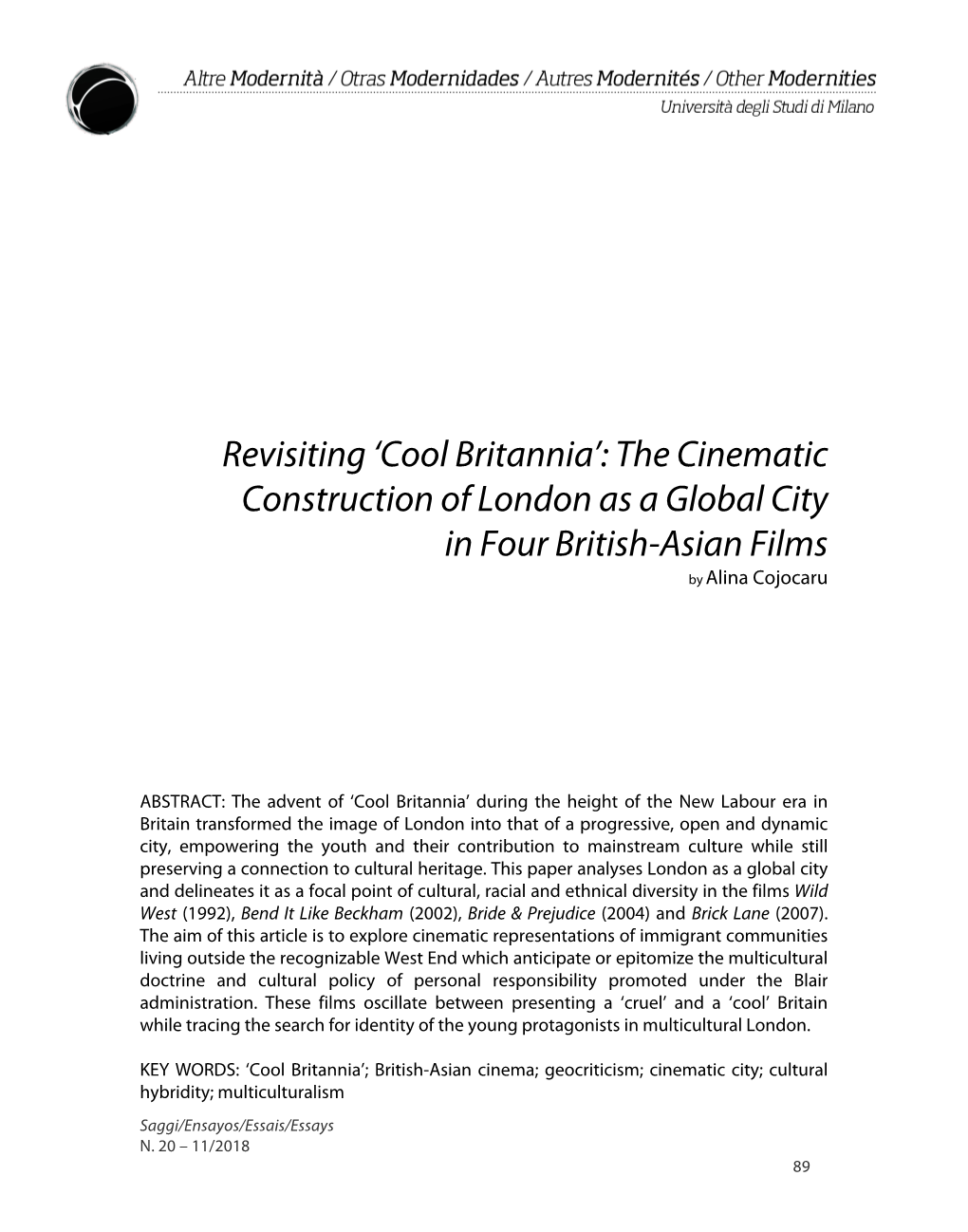 'Cool Britannia': the Cinematic Construction of London As a Global