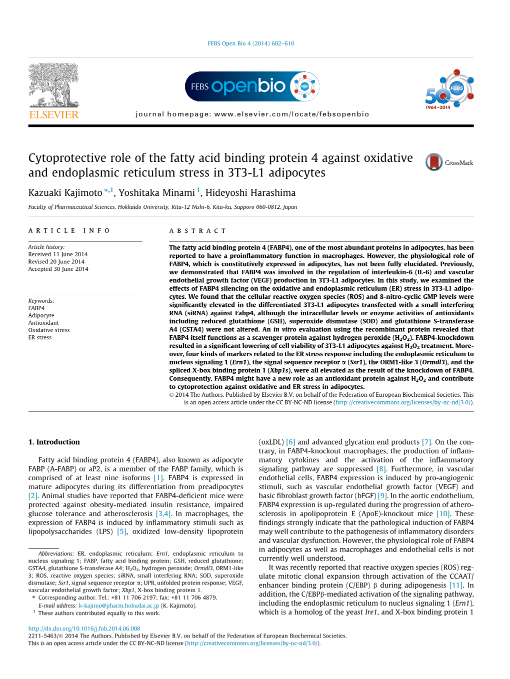 Cytoprotective Role of the Fatty Acid Binding Protein 4 Against Oxidative