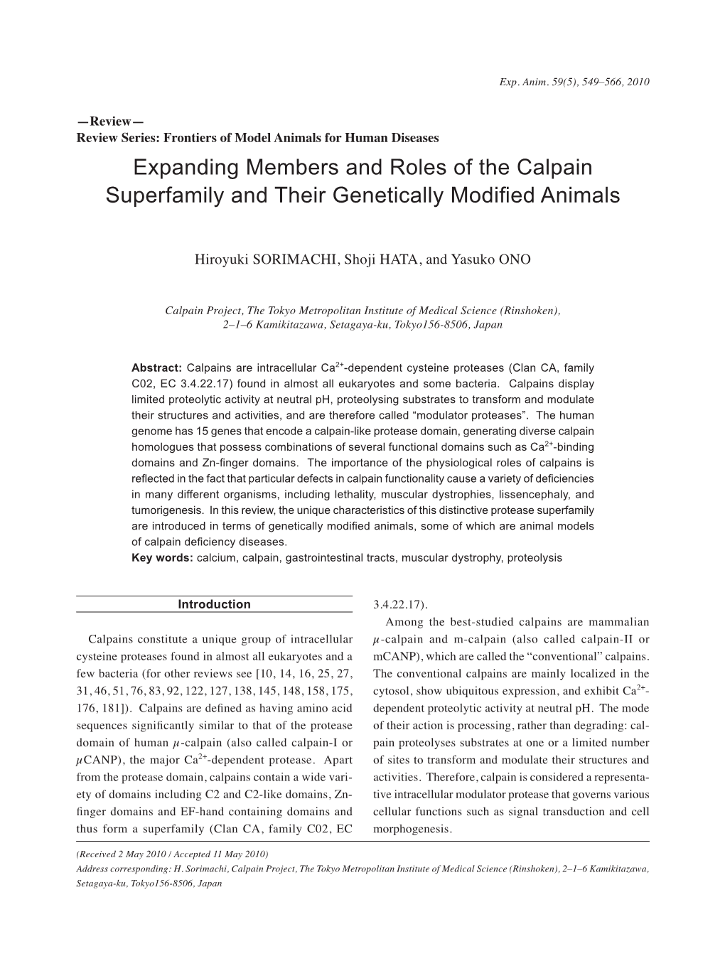 Expanding Members and Roles of the Calpain Superfamily and Their Genetically Modified Animals
