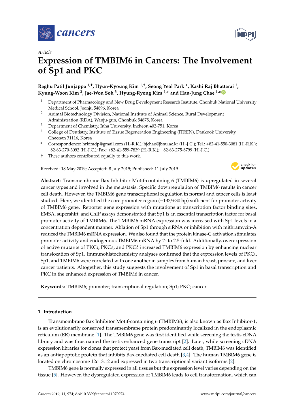 Expression of TMBIM6 in Cancers: the Involvement of Sp1 and PKC