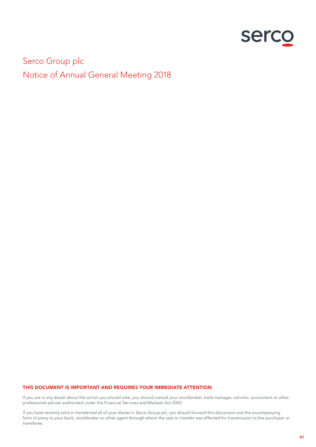 Serco Group Plc Notice of Annual General Meeting 2018