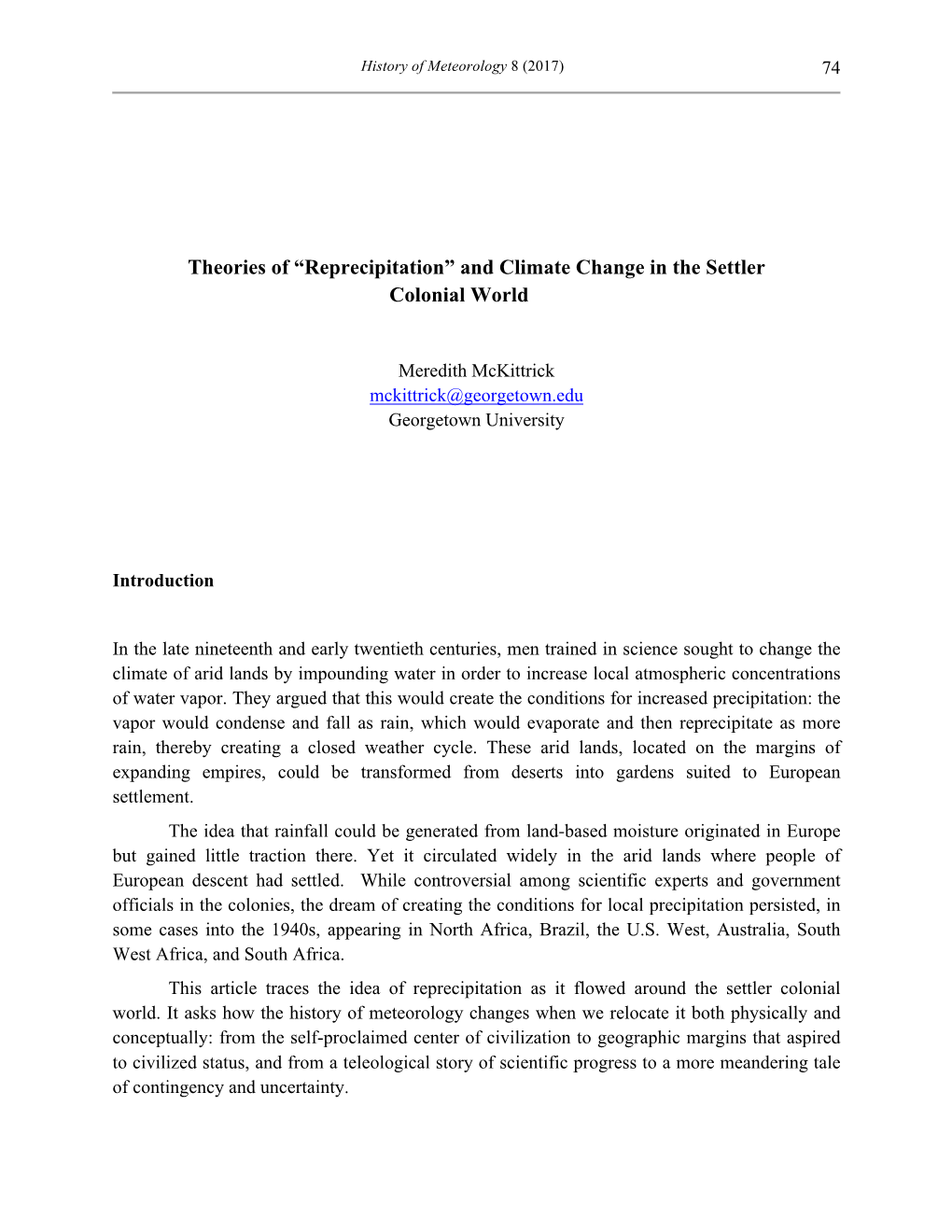 “Reprecipitation” and Climate Change in the Settler Colonial World