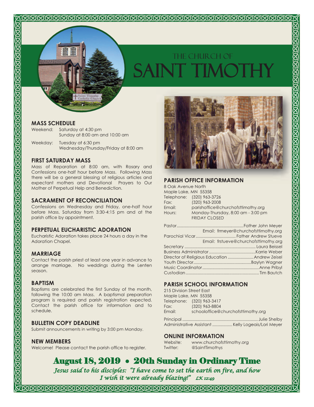 Saint Timothy’S School Children and Those Who Are Not Saint Timothy’S This Wednesday, August 21 at 6:00 Pm in the Parents of Saint Timothy’S Children