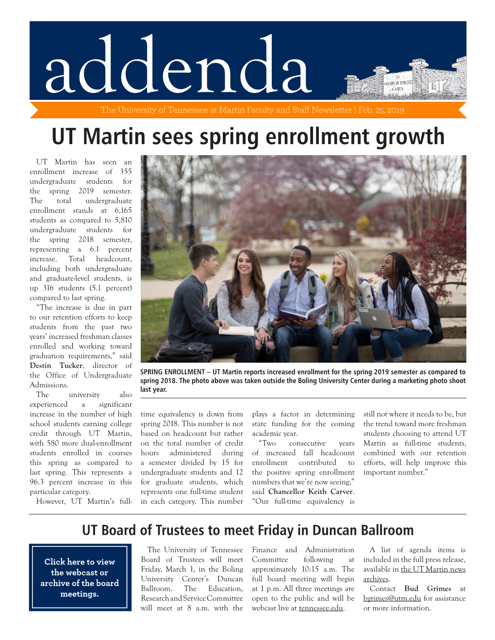 UT Martin Sees Spring Enrollment Growth