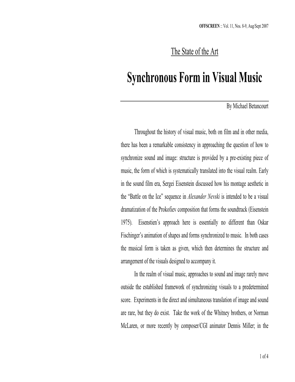 Synchronous Form in Visual Music