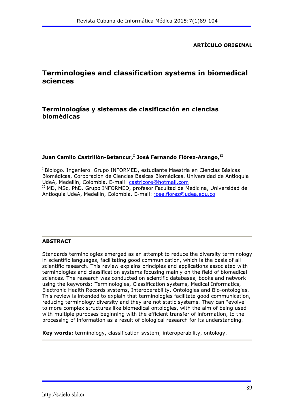 Terminologies and Classification Systems in Biomedical Sciences