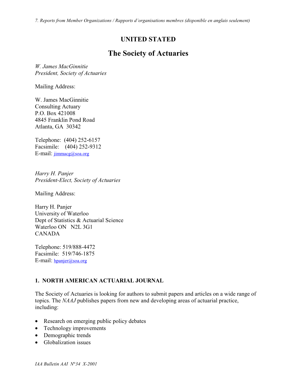 The Society of Actuaries