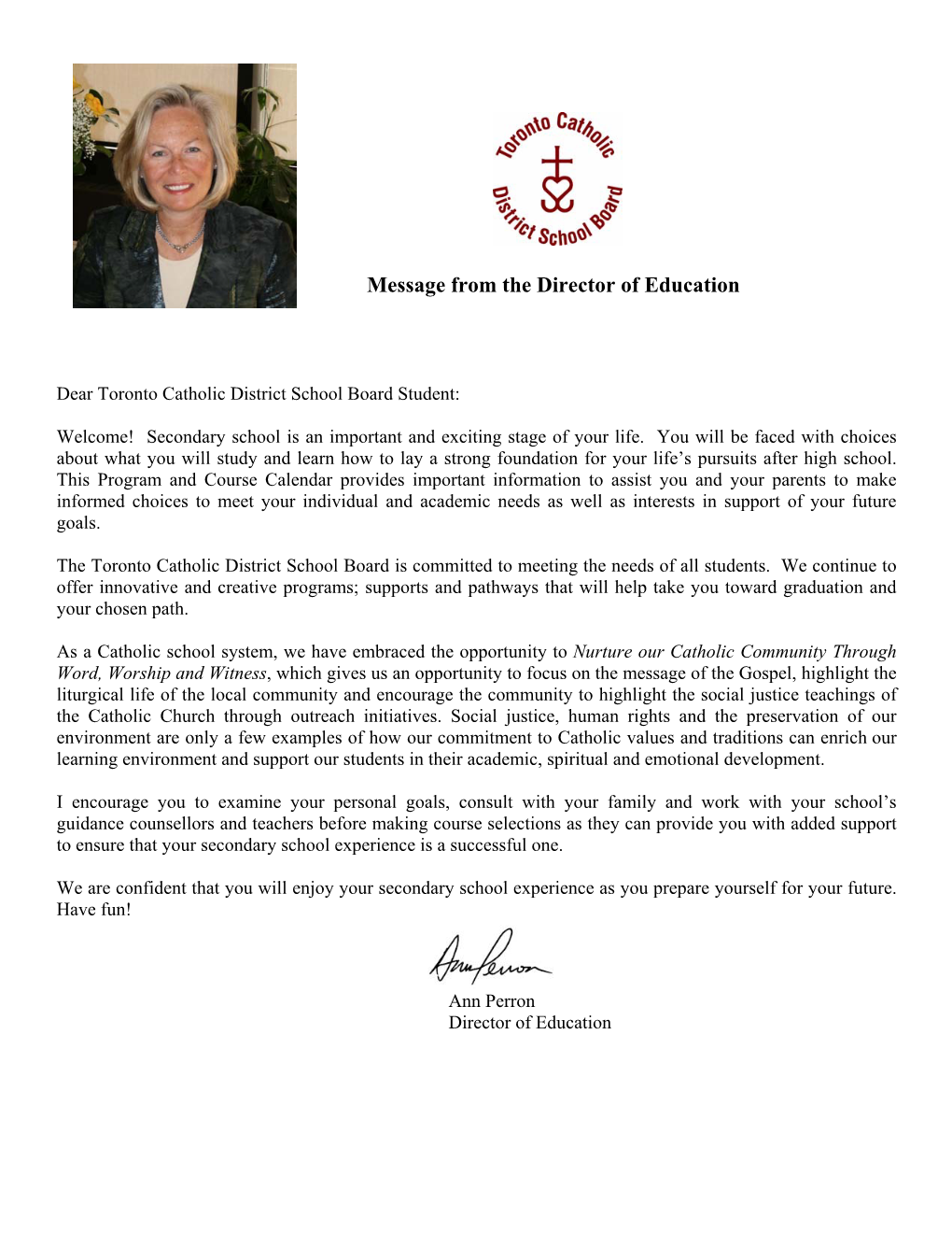 Message from the Director of Education