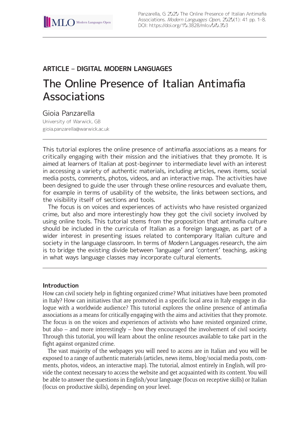 The Online Presence of Italian Antimafia Associations