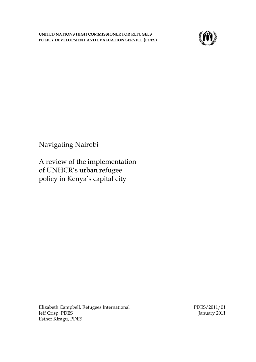 Navigating Nairobi a Review of the Implementation of UNHCR's Urban