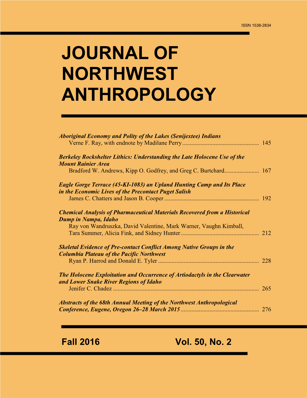 Journal of Northwest Anthropology Memoir Series1