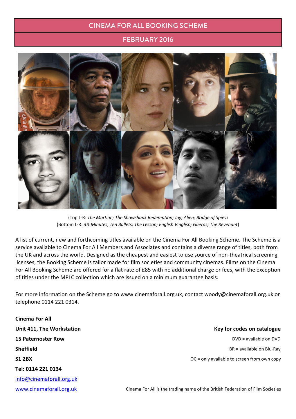Cinema for All Booking Scheme February 2016