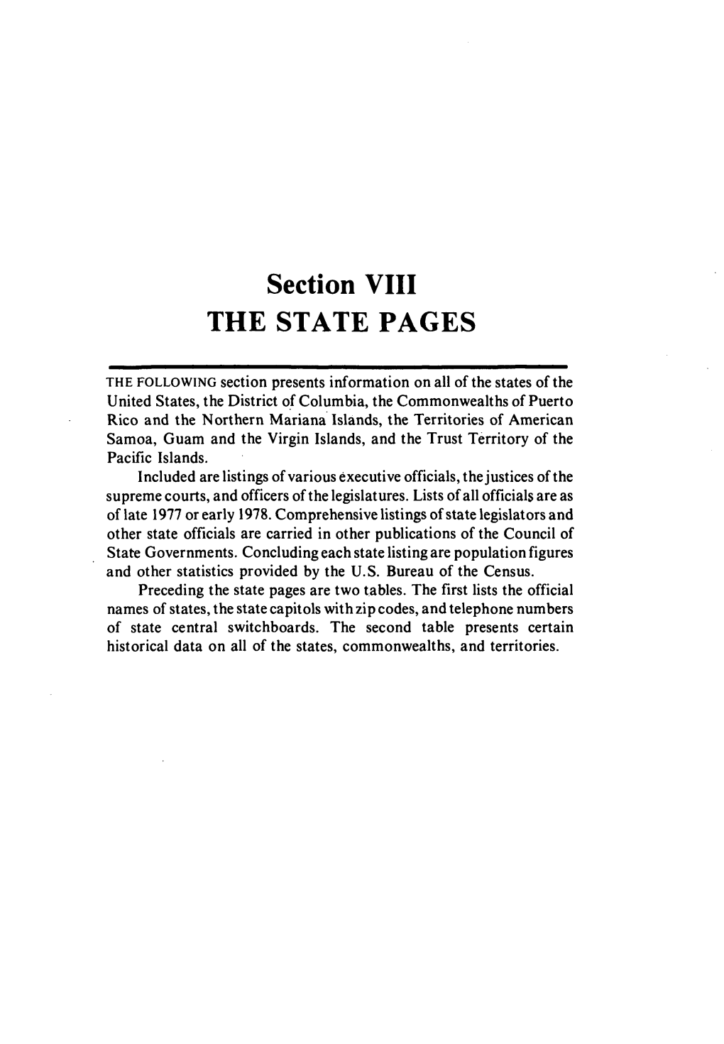 Section VIII the STATE PAGES