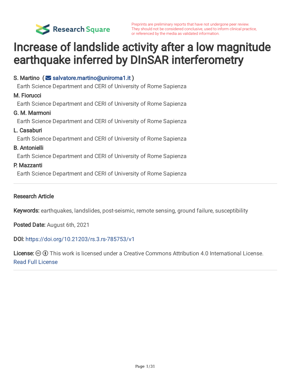 Increase of Landslide Activity After a Low Magnitude Earthquake Inferred by Dinsar Interferometry